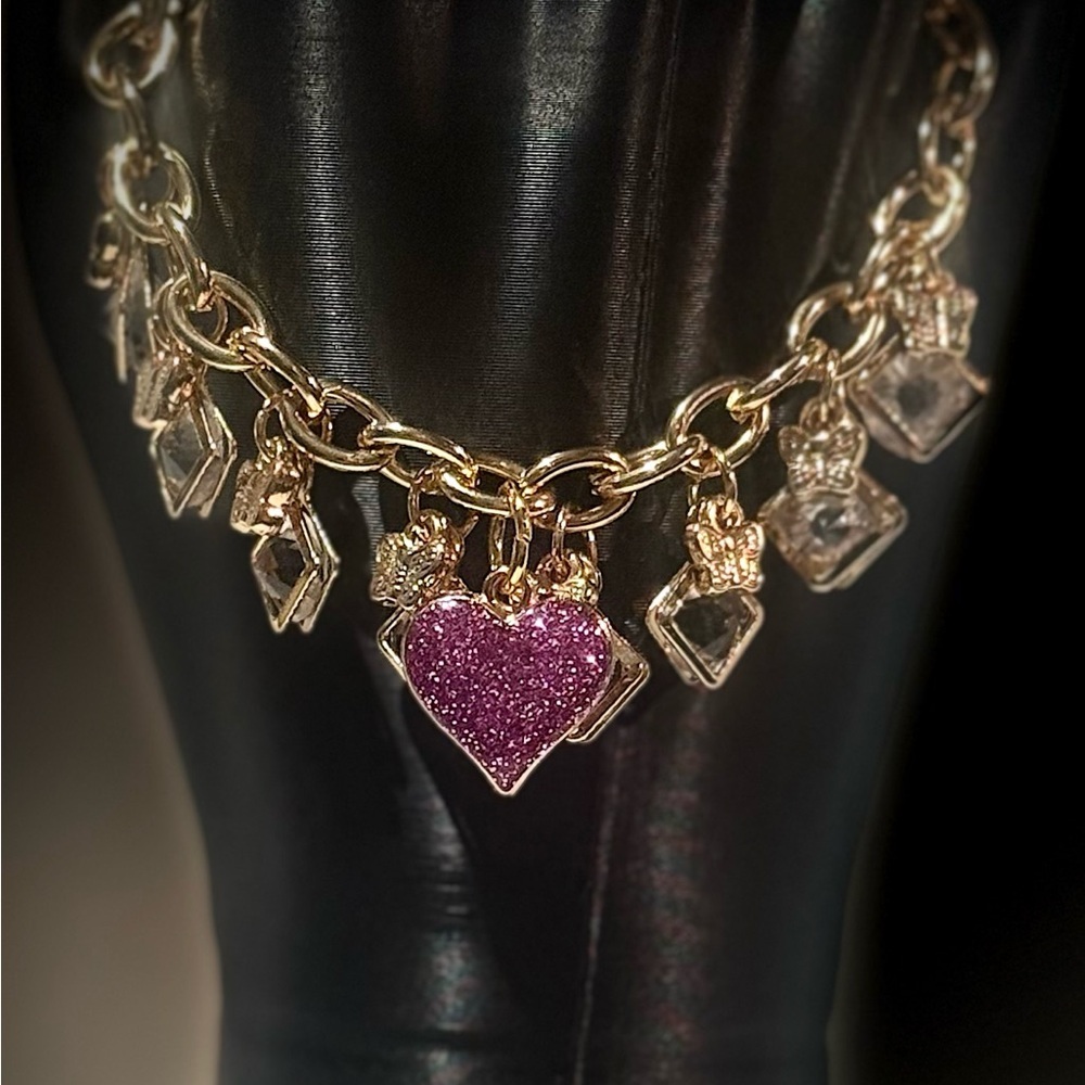 Gold and Purple Heart Charm Bracelet